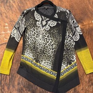 Etro 100% wool cardigan with bold Leopard & paisley print. Size 38